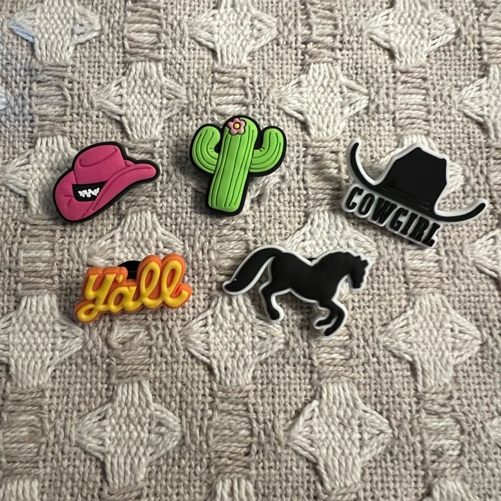CROCS Classic‎ Western Cowgirl Rubber Shoe Charms Horse Cactus Hat 5 Piece Set